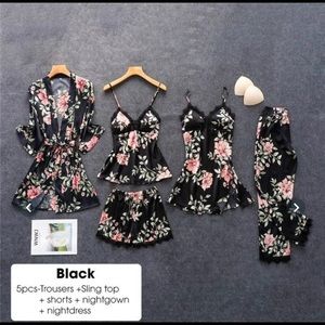 SILK FLORAL PIJAMA SET (5 PIECE)